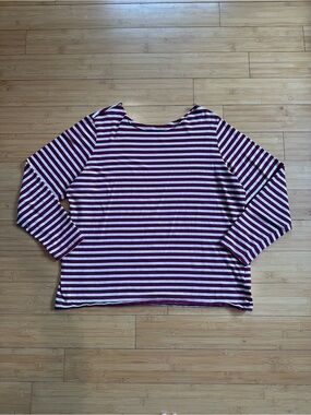 Lands' End Burgundy and White Striped Long-Sleeve Top (off the shoulder)